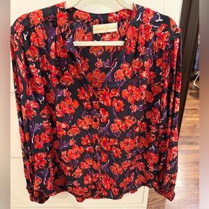 Natalie Martin Red and Black Floral Tolan Blouse